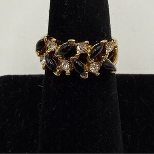 SETA Gold Tone Black Cabochon Crystal Cluster Ring Size 5.5